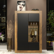 Arcadia Display Cabinet 140cm - Oak & Black Matte Doors