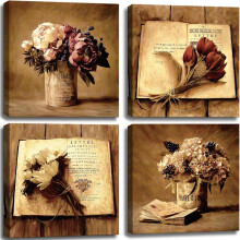 Floral Canvas Wall Art 16x16 Inch Framed Print