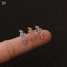 Zircon Stone Cartilage Earring Gold 2-gauge