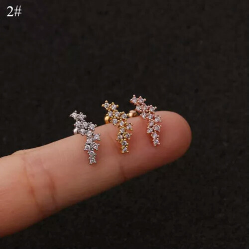 Zircon Stone Cartilage Earring Gold 2-gauge