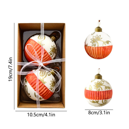 Shiny Glitter Glass Ornaments Orange 2-Pack 1