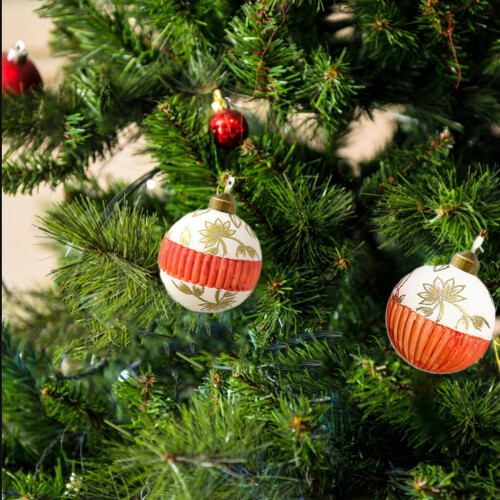 Shiny Glitter Glass Ornaments Orange 2-Pack 2