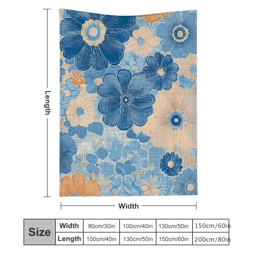 Flannel Blanket Blue Orange Flower 60x80in 2