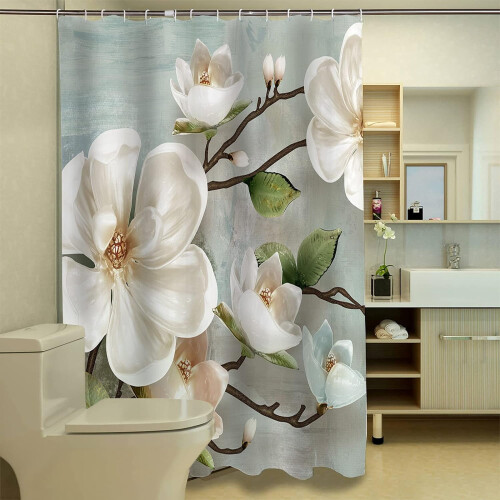 Spring Magnolia Duschdraperiset Polyester Vattentät 1