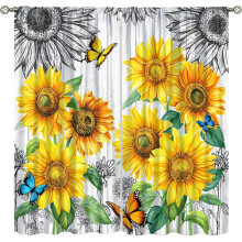Sunflower Curtains Farmhouse Rustic Yellow Floral 63x63 Inch