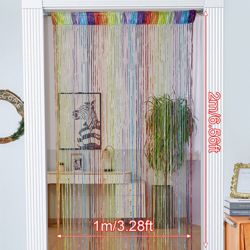 Rainbow Glitter Door Curtain with Silver Thread Boho Beaded 2