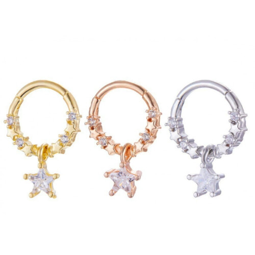Titanium Micro Cubic Zirconia Nose Hoop Ring 1pc 2