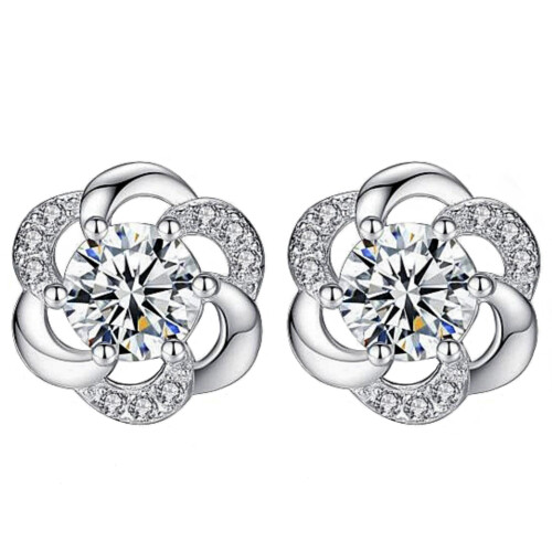 925 Sterling Silver Stud Earrings Cubic Zirconia 1 Pair