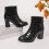Women's Ankle Boots Black PU Casual Mid Heel Pointed Toe 6
