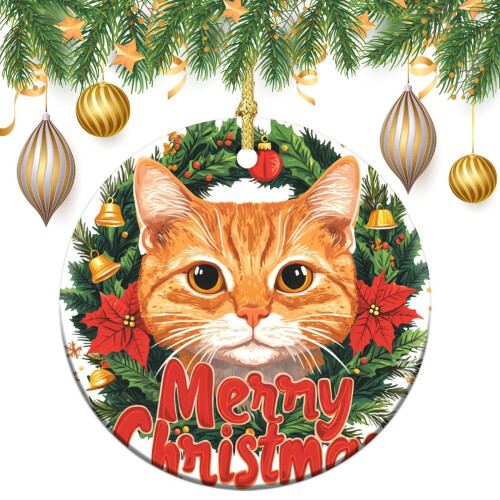 Orange Cat Christmas Ornament Personalized 1