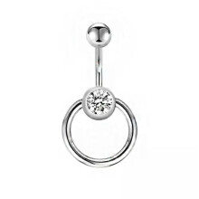 Belly Ring Rhinestone Button Barbell Silver 1pc