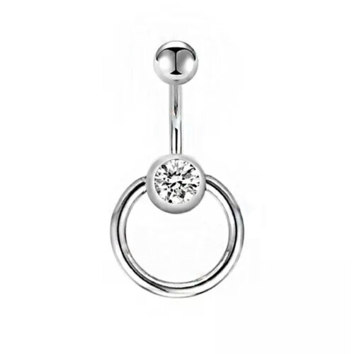 Belly Ring Rhinestone Button Barbell Silver 1pc