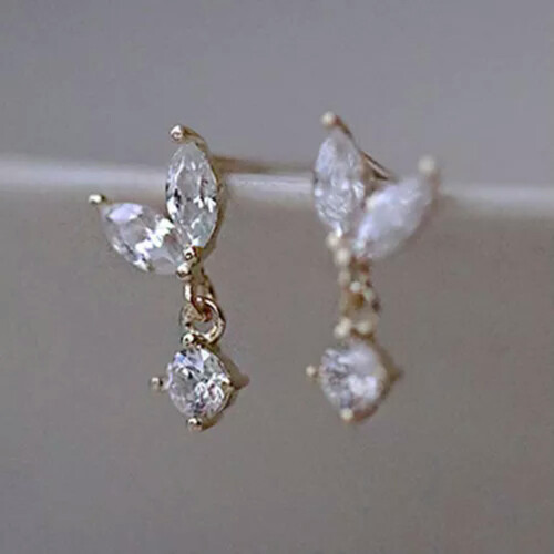 925 Silver Cubic Zirconia Drop Earrings Gold