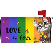 Gay Pride Cat Mailbox Cover 25.5x21 inch Rainbow Love is