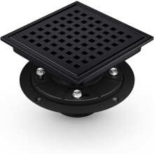 6 Inch Square Shower Drain Black Stainless Steel with