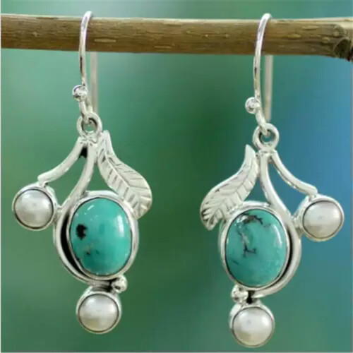 Boho Drop Earrings 925 Silver Tourmaline Pair 2