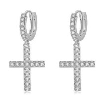 925 Silver Cross Cubic Zirconia Hoop Drop Earrings
