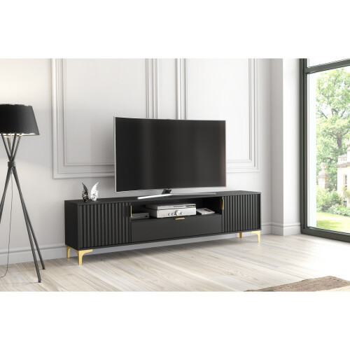 Creative Furniture Tide Crest 200cm Black TV Unit Gold - Modern Fluted Design 1