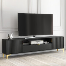 Tide Crest 200cm Black TV Unit Gold - Modern Fluted Design