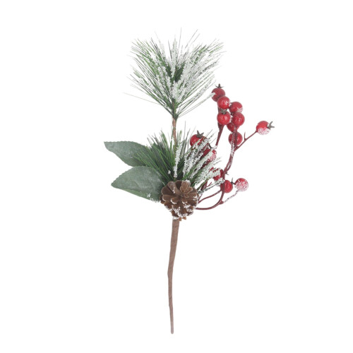 Red Berry and Pine Artificial Holly Stems 12 inch
