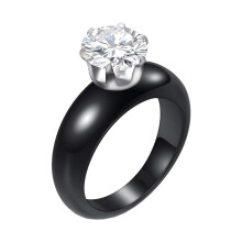 Women's Ceramic Wedding Band with Black Cubic Zirconia