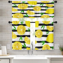 Lemon Leaves Kitchen Curtains Valance and Tier Set Black