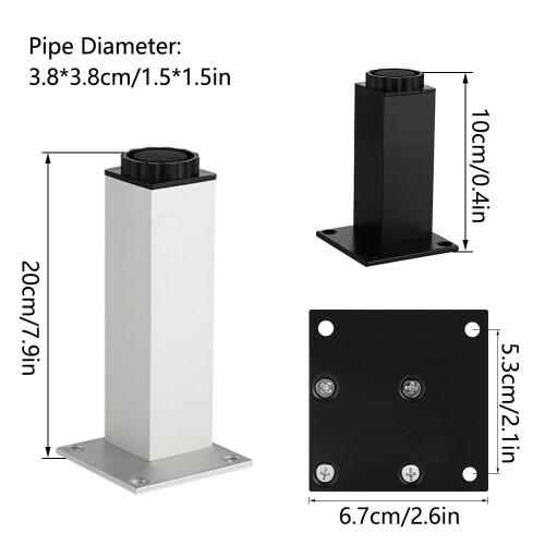 Adjustable Aluminum Cabinet Legs Square 4 pcs 20 cm Black 1