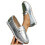 Women's Silver Slip-On Loafers Metallic PU Leather Flat 4