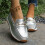 Women's Silver Slip-On Loafers Metallic PU Leather Flat 5