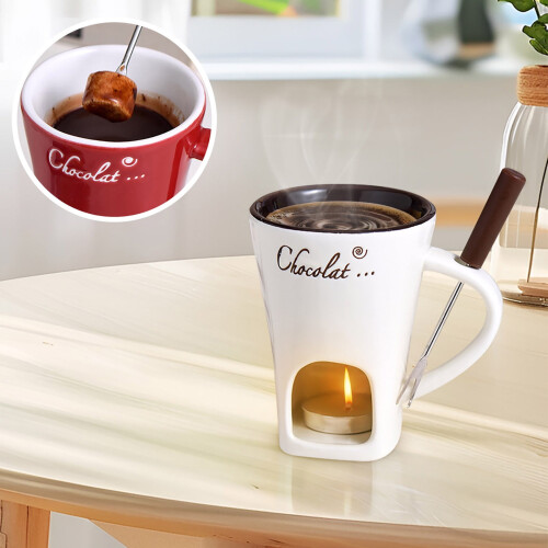 Ceramic Chocolate Fondue Pot with Candle Warmer Set