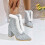 Women's Silver Chunky Heel Ankle Boot Round Toe PU Metallic 5