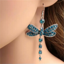 Dragonfly Cubic Zirconia Drop Earrings 925 Silver Blue