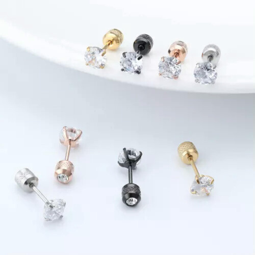 Women's Earrings Delicate Studs Rose Gold 5mm Zircon 1