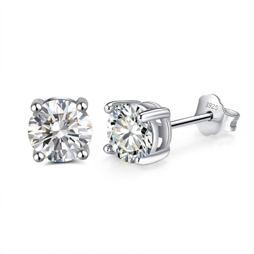 S925 Sterling Silver Round Moissanite Stud Earrings