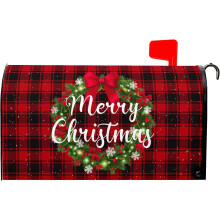 Magnetic Christmas Mailbox Cover Red Black Buffalo Plaid