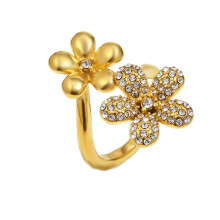 Women's Stainless Steel Floral Signet Ring with Zircon Gold