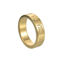 Stainless Steel Gothic Roman Numeral Ring 6mm Gold Size 10