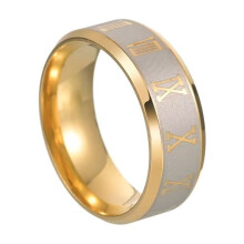 Stainless Steel Roman Numeral Couple Ring 8MM Gold Size 8