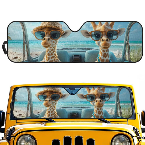 Jeep Windshield Sun Shade Giraffe Print UV Heat Blocking