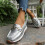 Women's Silver Slip-On Loafers Metallic PU Leather Flat 7