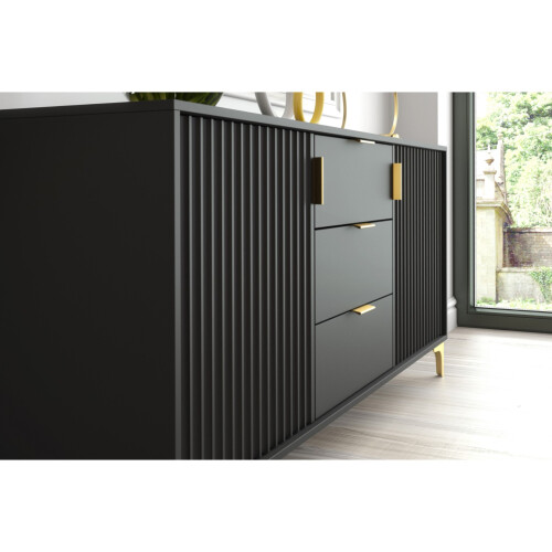 Creative Furniture Tide Crest 140cm Black Sideboard Gold - Modern Fluted Design 2