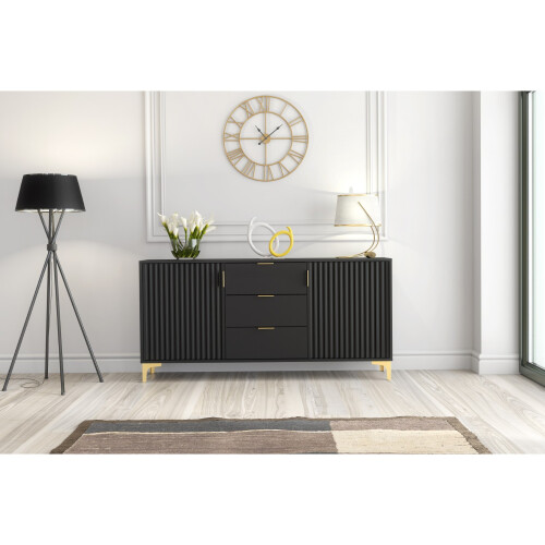 Creative Furniture Tide Crest 140cm Black Sideboard Gold - Modern Fluted Design 1