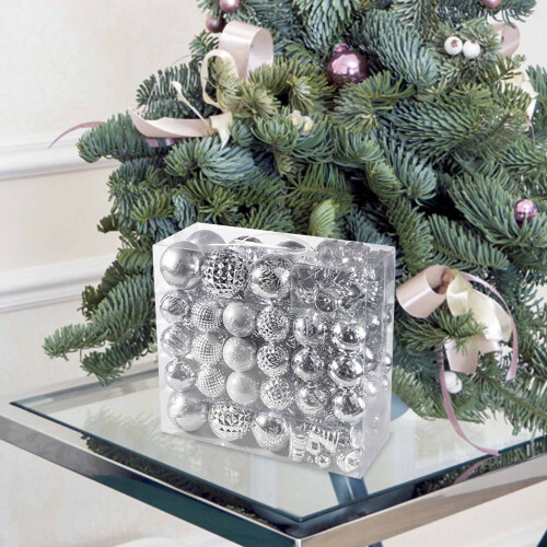 Electroplated Christmas Ball Ornaments Set Silver 116 pcs 2