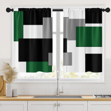 Green Kitchen Curtains Dark Grey White Abstract Geometric