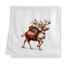 Elk Reindeer Christmas Hand Towel Cotton 15.5x29.5 Inch