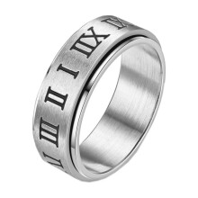 Stainless Steel Matte Roman Numeral Rotatable Ring Silver