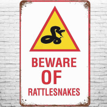 Vintage Rattlesnake Warning Sign Metal 8x12 inch