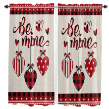 Red Heart Plaid Curtains for Living Room Bedroom Kitchen