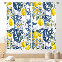 Yellow Lemon Kitchen Curtains Vintage Retro Fruit Pattern