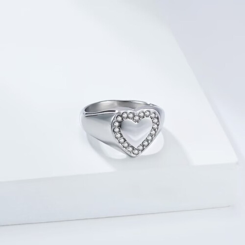 Stainless Steel Zirconia Heart Ring Silver Size 8 2